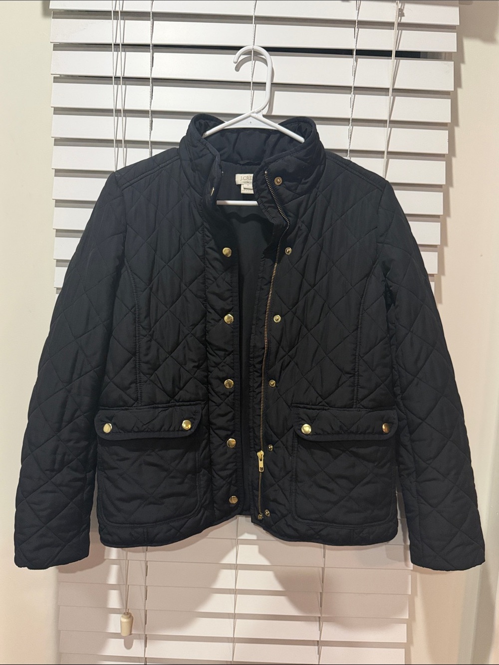 J. Crew Black Quilted Puffer Jacket with Gold Hardware - Size Small - Black